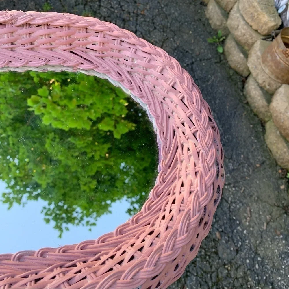 Vintage Cottagecore Wicker Rattan Oval Wall Hanging Mirror